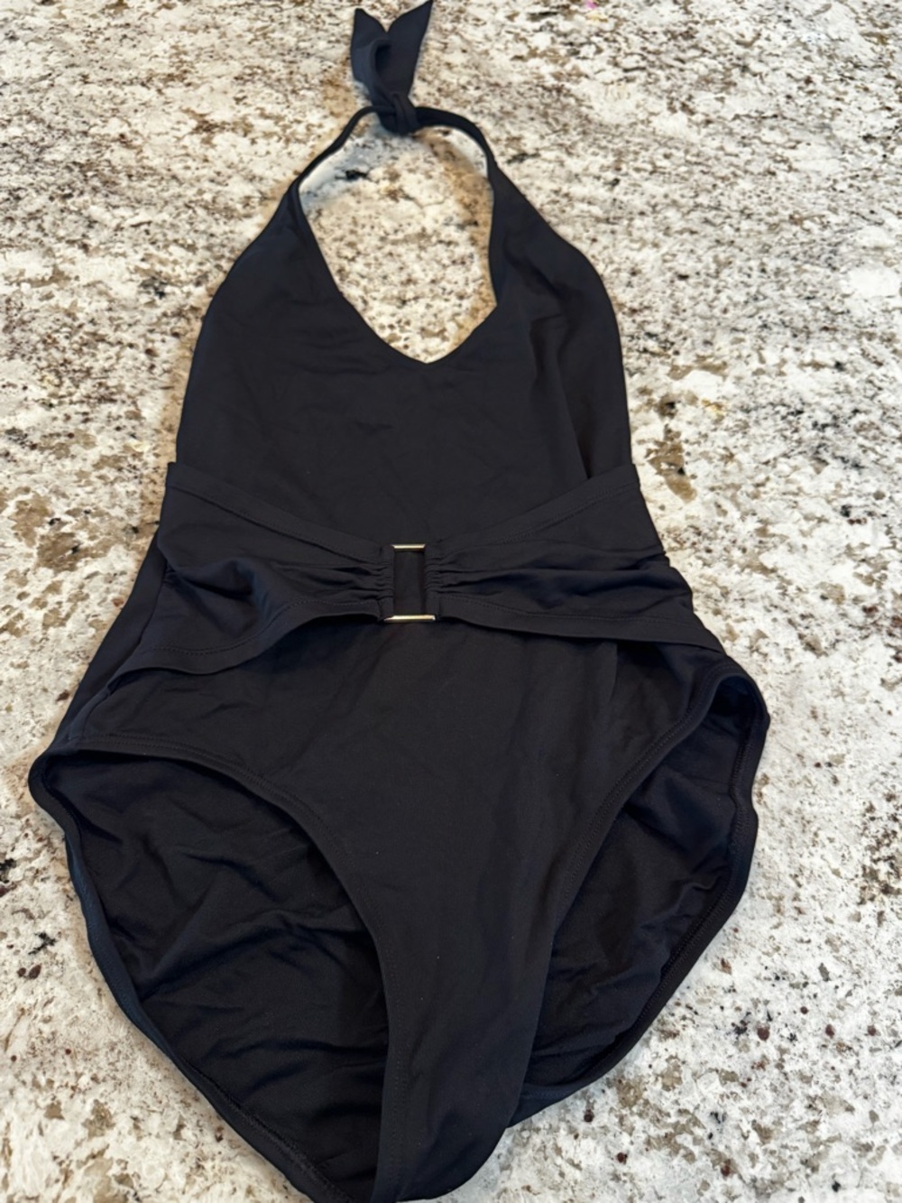 Banana Republic Black Halter One-Piece with Waist Buckle Detail